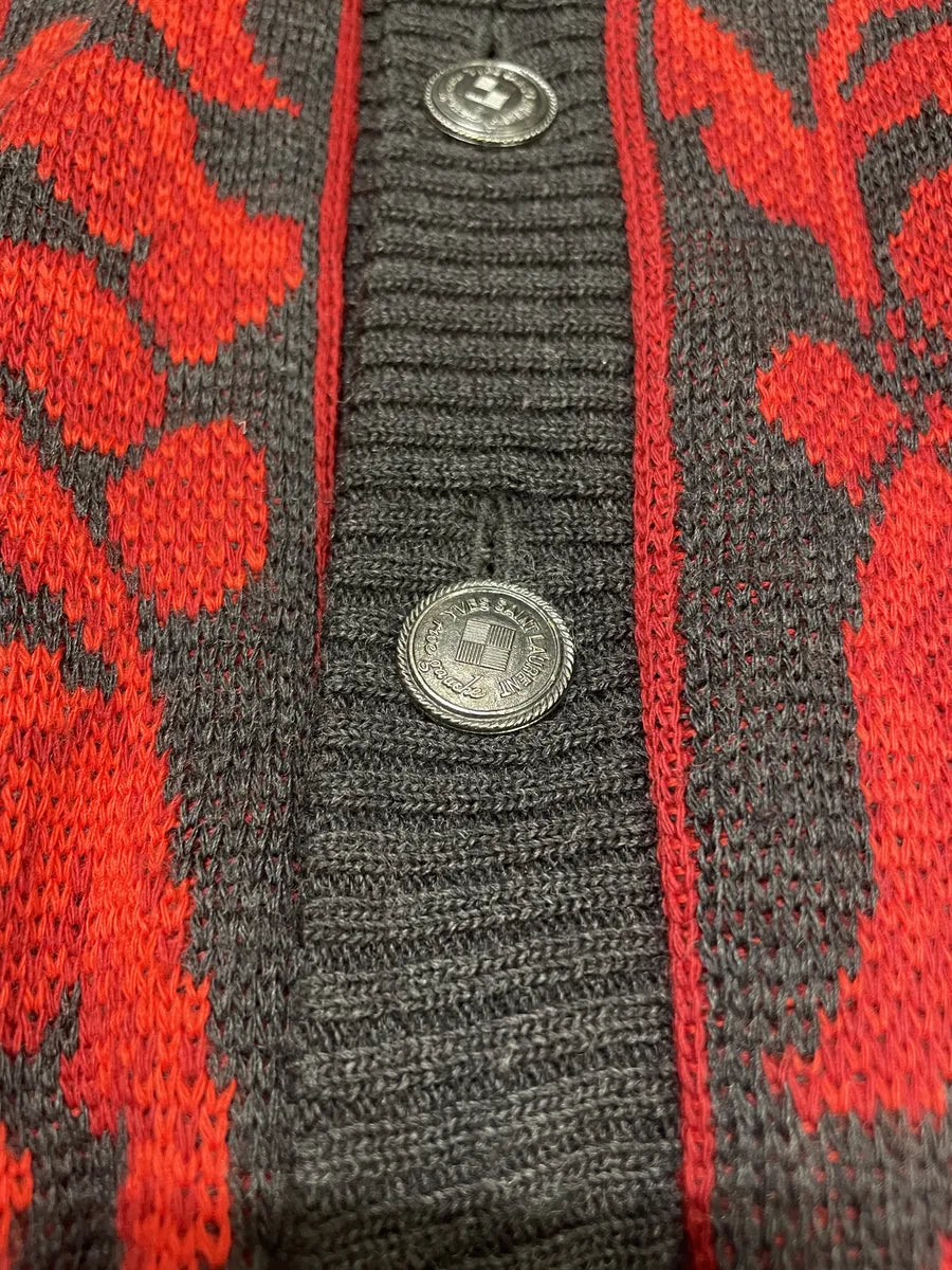 1980s Saint Laurent Rive Gauche Red Floral Cardigan Bomber (XL) doJSdSF 10