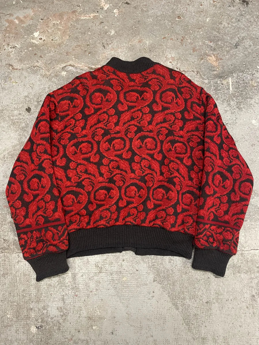 1980s Saint Laurent Rive Gauche Red Floral Cardigan Bomber (XL) doJSdSF 2