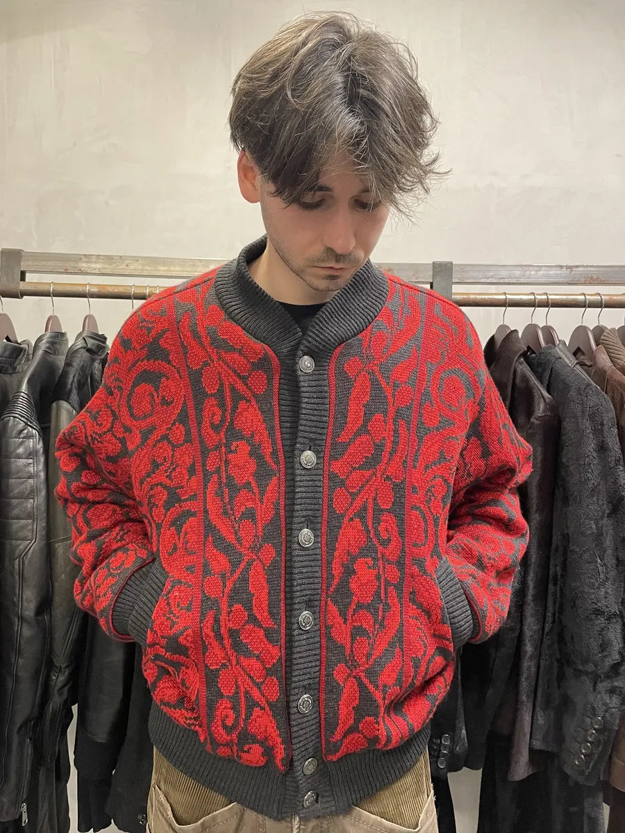 1980s Saint Laurent Rive Gauche Red Floral Cardigan Bomber (XL) doJSdSF 3