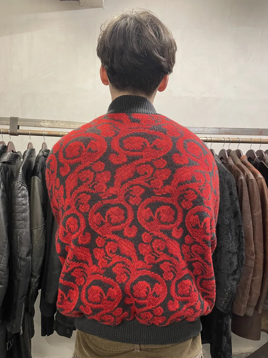 1980s Saint Laurent Rive Gauche Red Floral Cardigan Bomber (XL) doJSdSF 4