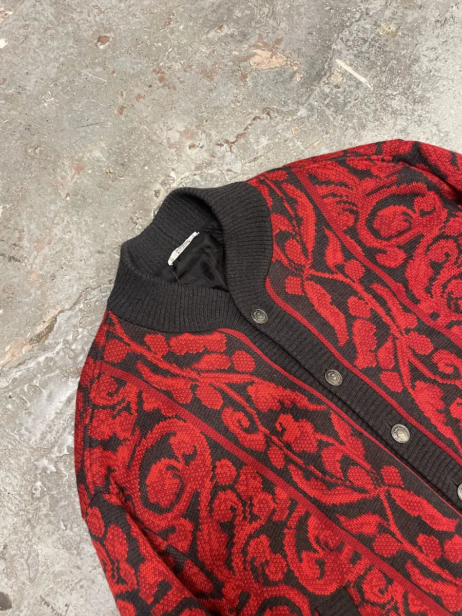 1980s Saint Laurent Rive Gauche Red Floral Cardigan Bomber (XL) doJSdSF 6
