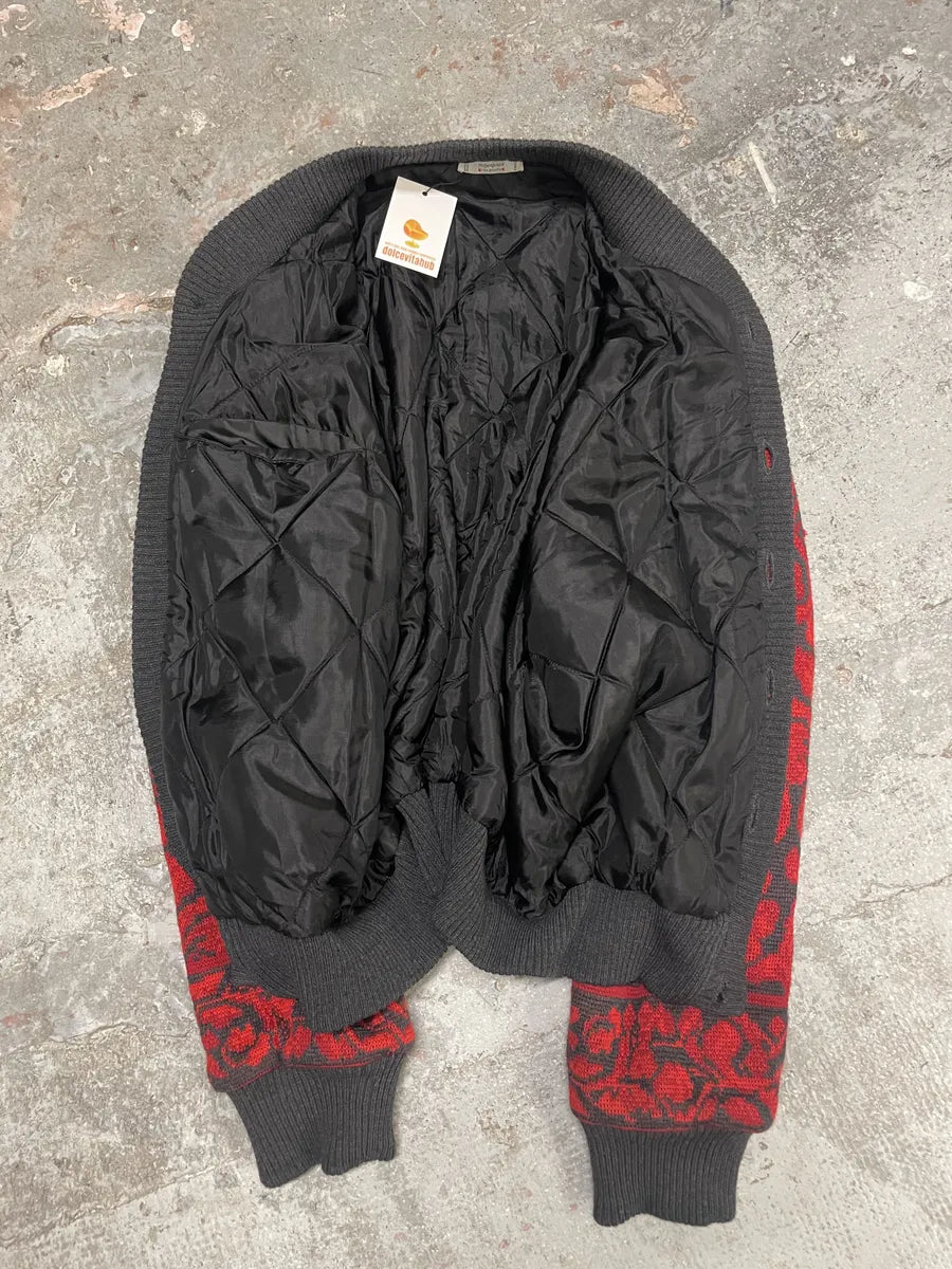 1980s Saint Laurent Rive Gauche Red Floral Cardigan Bomber (XL) doJSdSF 7
