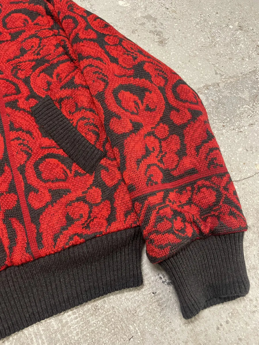 1980s Saint Laurent Rive Gauche Red Floral Cardigan Bomber (XL) doJSdSF 8