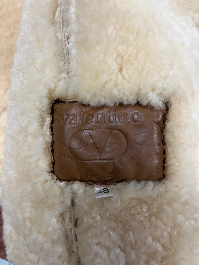 1980s Valentino Brown Shearling Leather Jacket XYDnSEg 8