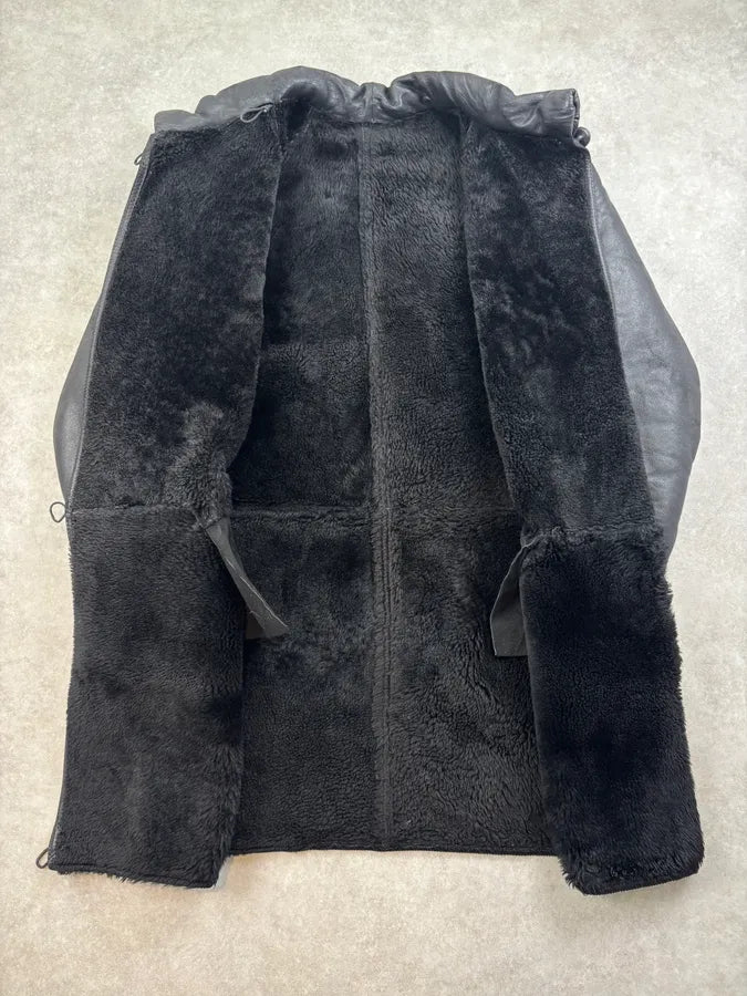 1980s Gianni Versace Black Leather Asymmetrical Coat qxPOVrb 6