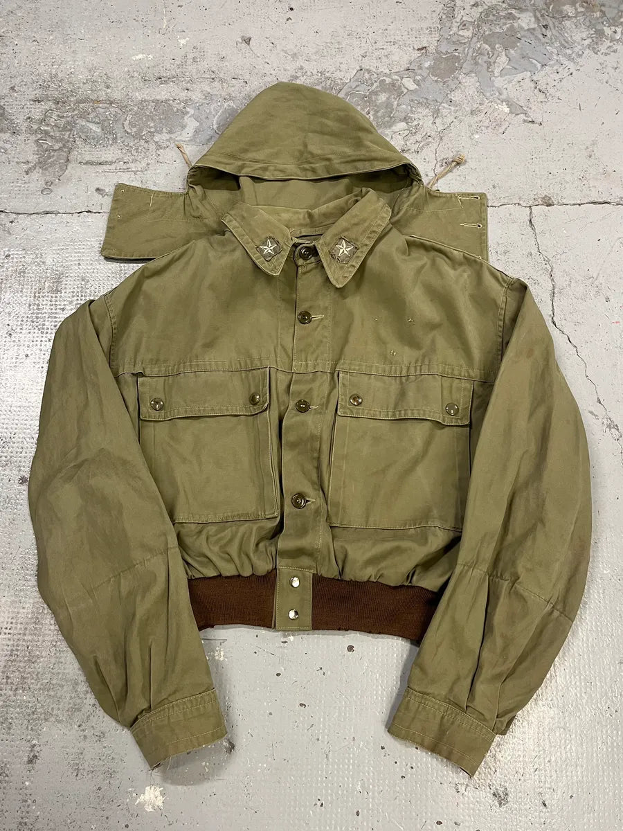 1980s Vintage Military Green Buttoned Hooded Jacket ltAvdCF 0