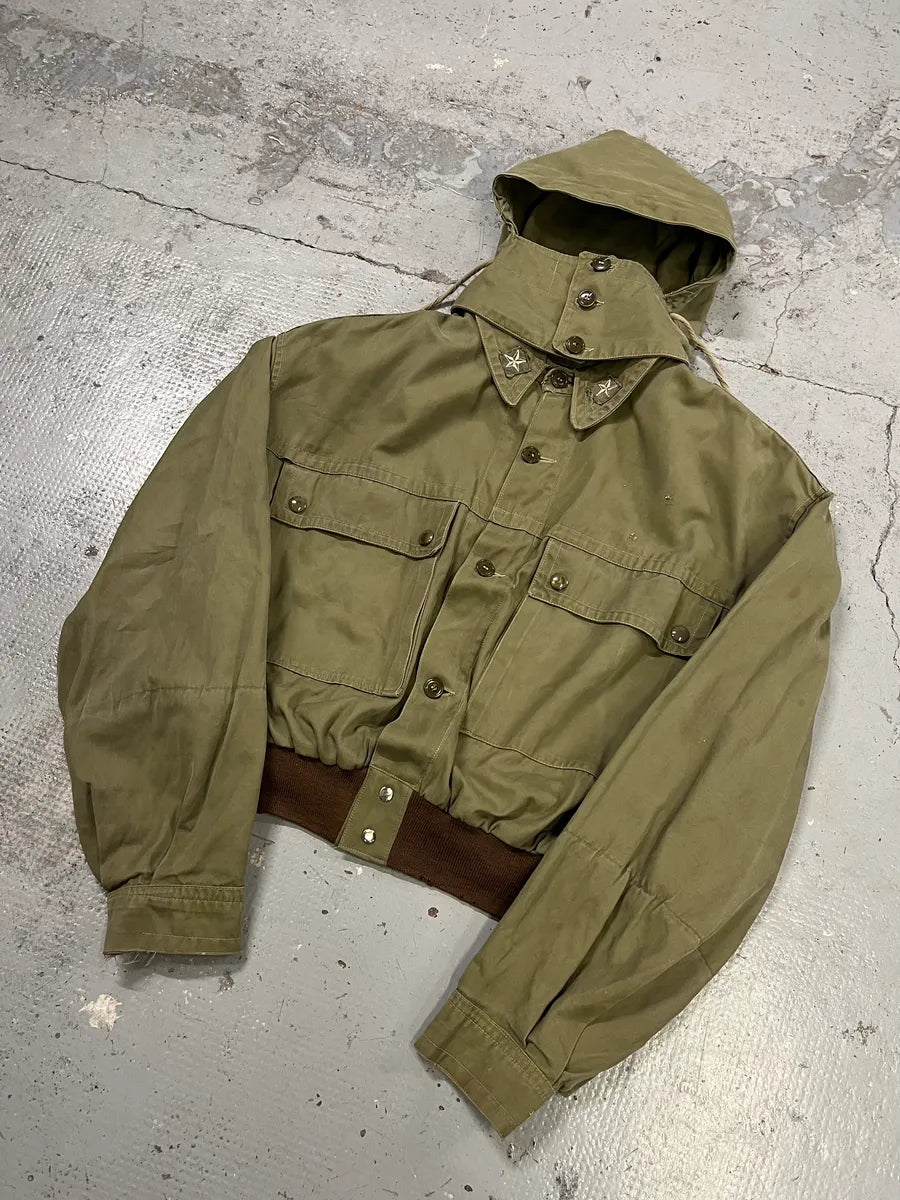 1980s Vintage Military Green Buttoned Hooded Jacket ltAvdCF 3