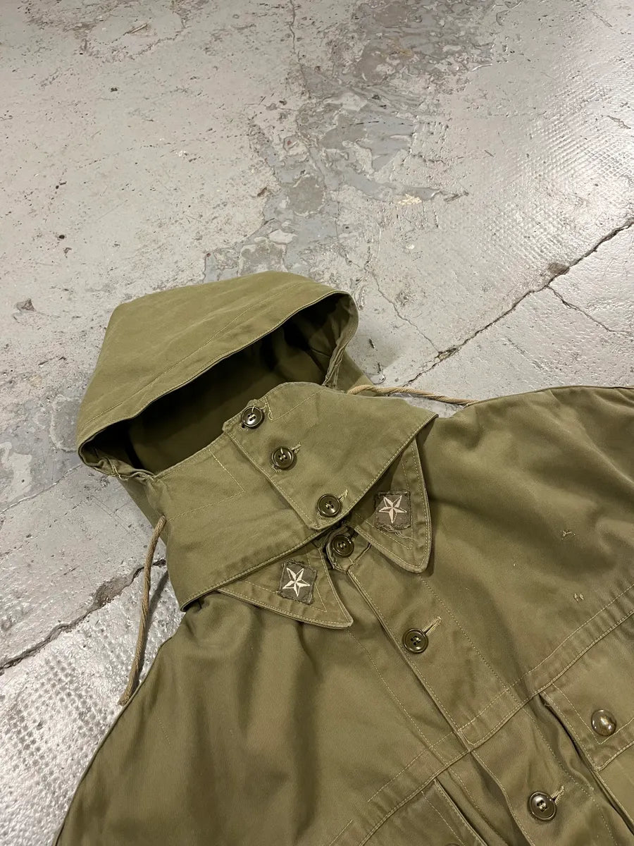 1980s Vintage Military Green Buttoned Hooded Jacket ltAvdCF 4