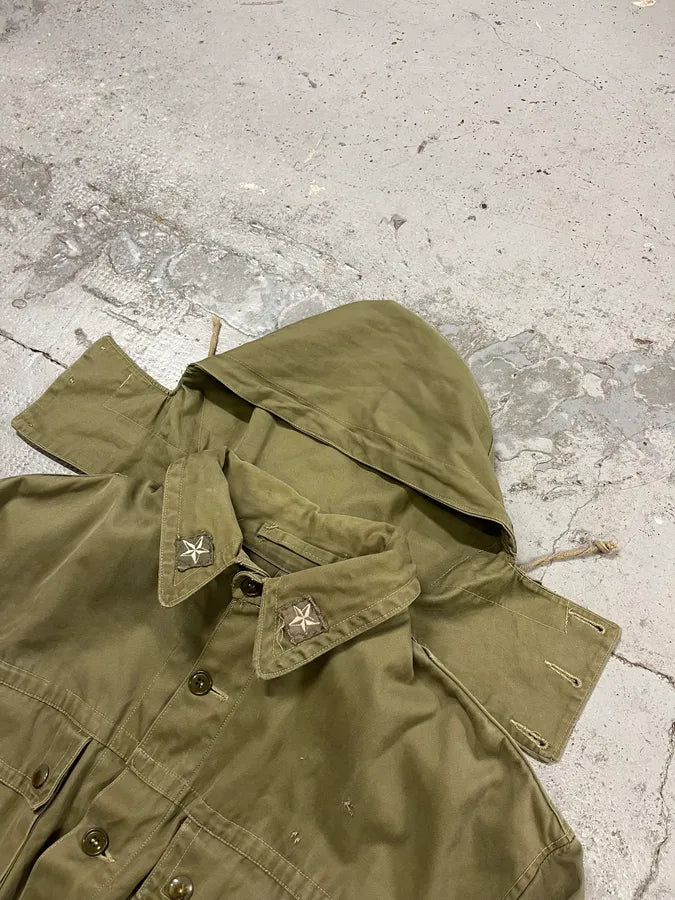 1980s Vintage Military Green Buttoned Hooded Jacket ltAvdCF 5