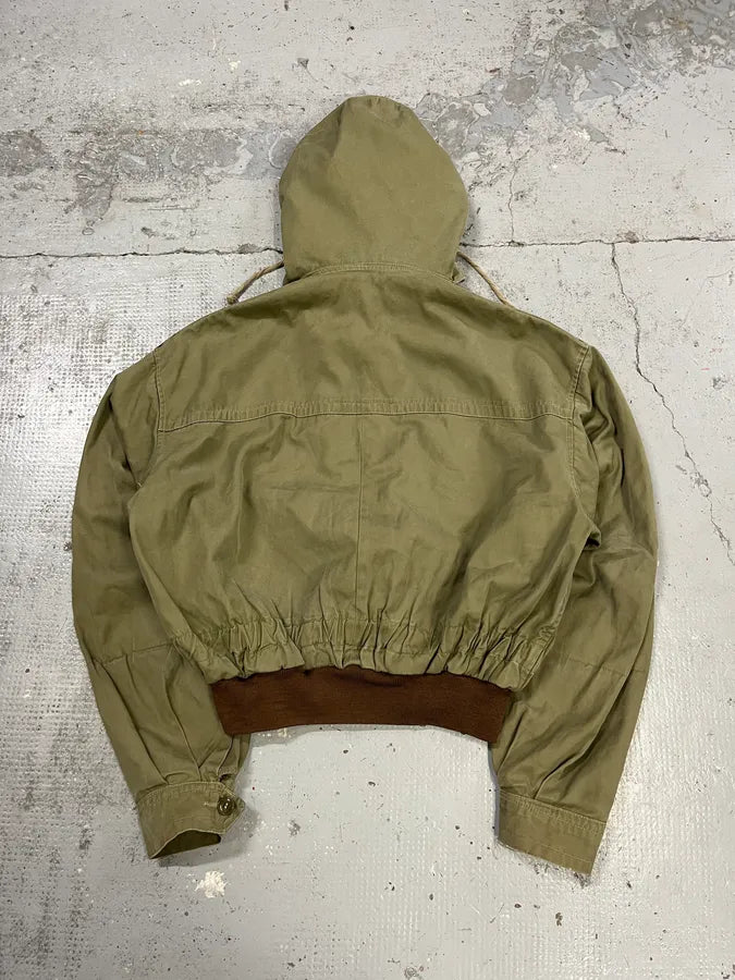 1980s Vintage Military Green Buttoned Hooded Jacket ltAvdCF 7