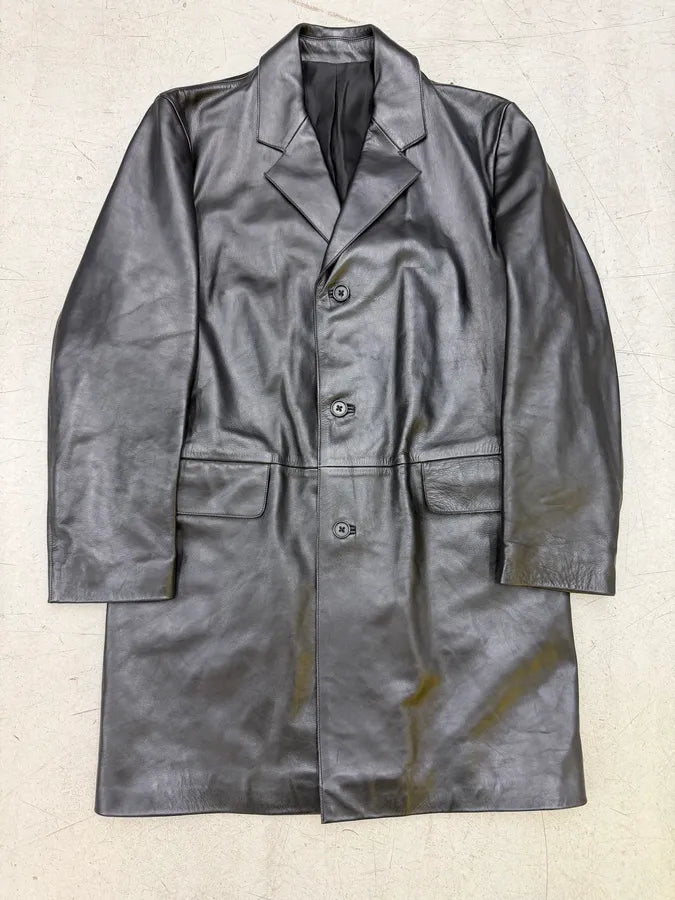 1980s Yves Saint Laurent Black Leather Premium Trench Coat BmaBuUc 0