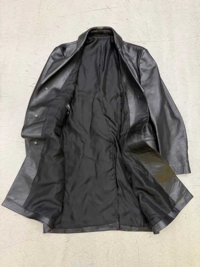 1980s Yves Saint Laurent Black Leather Premium Trench Coat BmaBuUc 10