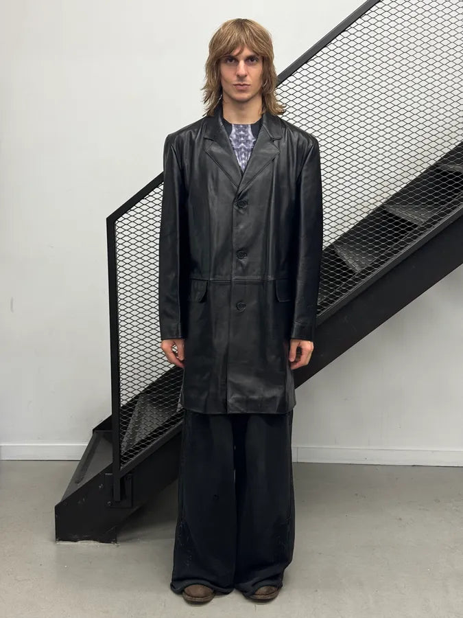 1980s Yves Saint Laurent Black Leather Premium Trench Coat BmaBuUc 2