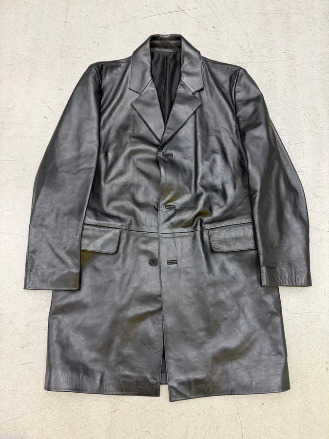 1980s Yves Saint Laurent Black Leather Premium Trench Coat BmaBuUc 4