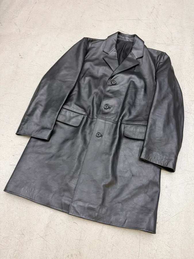 1980s Yves Saint Laurent Black Leather Premium Trench Coat BmaBuUc 5