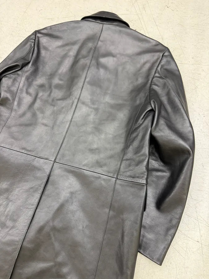 1980s Yves Saint Laurent Black Leather Premium Trench Coat BmaBuUc 6