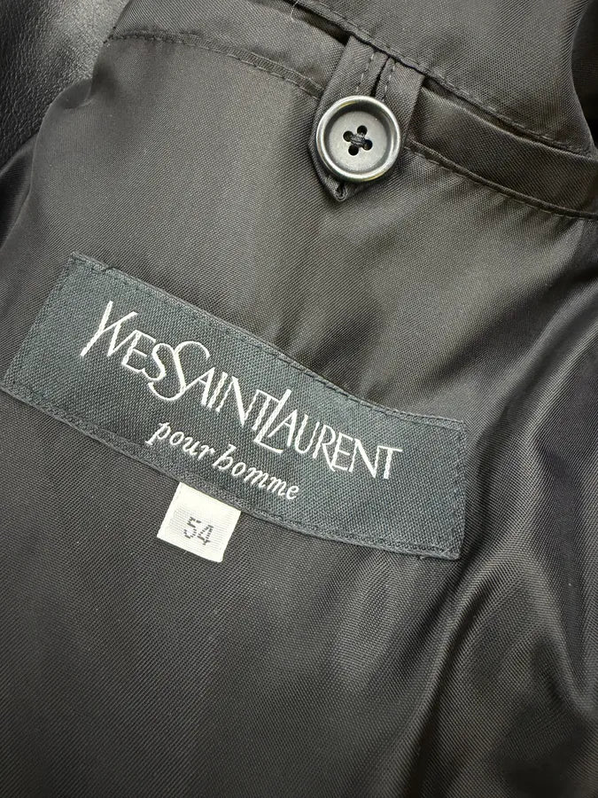 1980s Yves Saint Laurent Black Leather Premium Trench Coat BmaBuUc 8