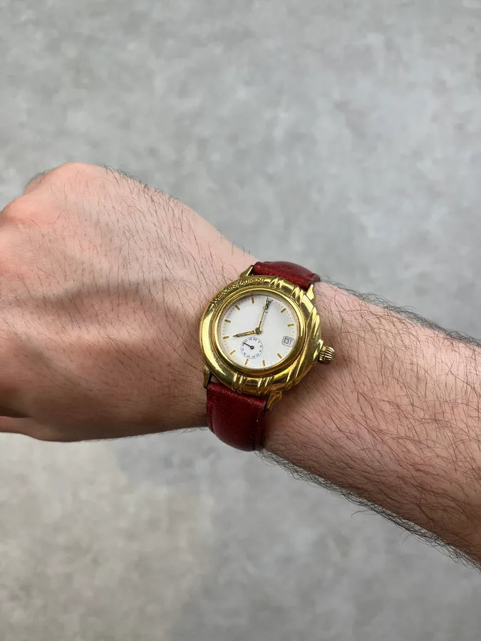 1980s Yves Saint Laurent Bordeaux Leather Quartz Watch sJqhDBV 2