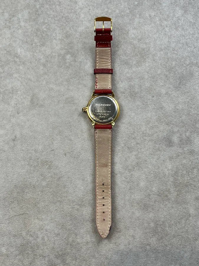 1980s Yves Saint Laurent Bordeaux Leather Quartz Watch sJqhDBV 7