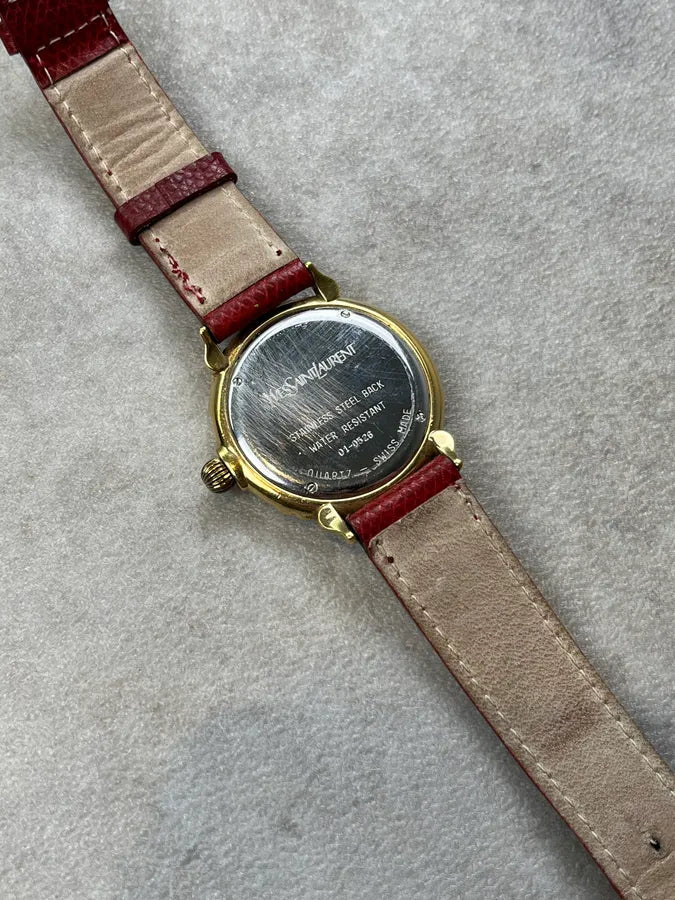 1980s Yves Saint Laurent Bordeaux Leather Quartz Watch sJqhDBV 9