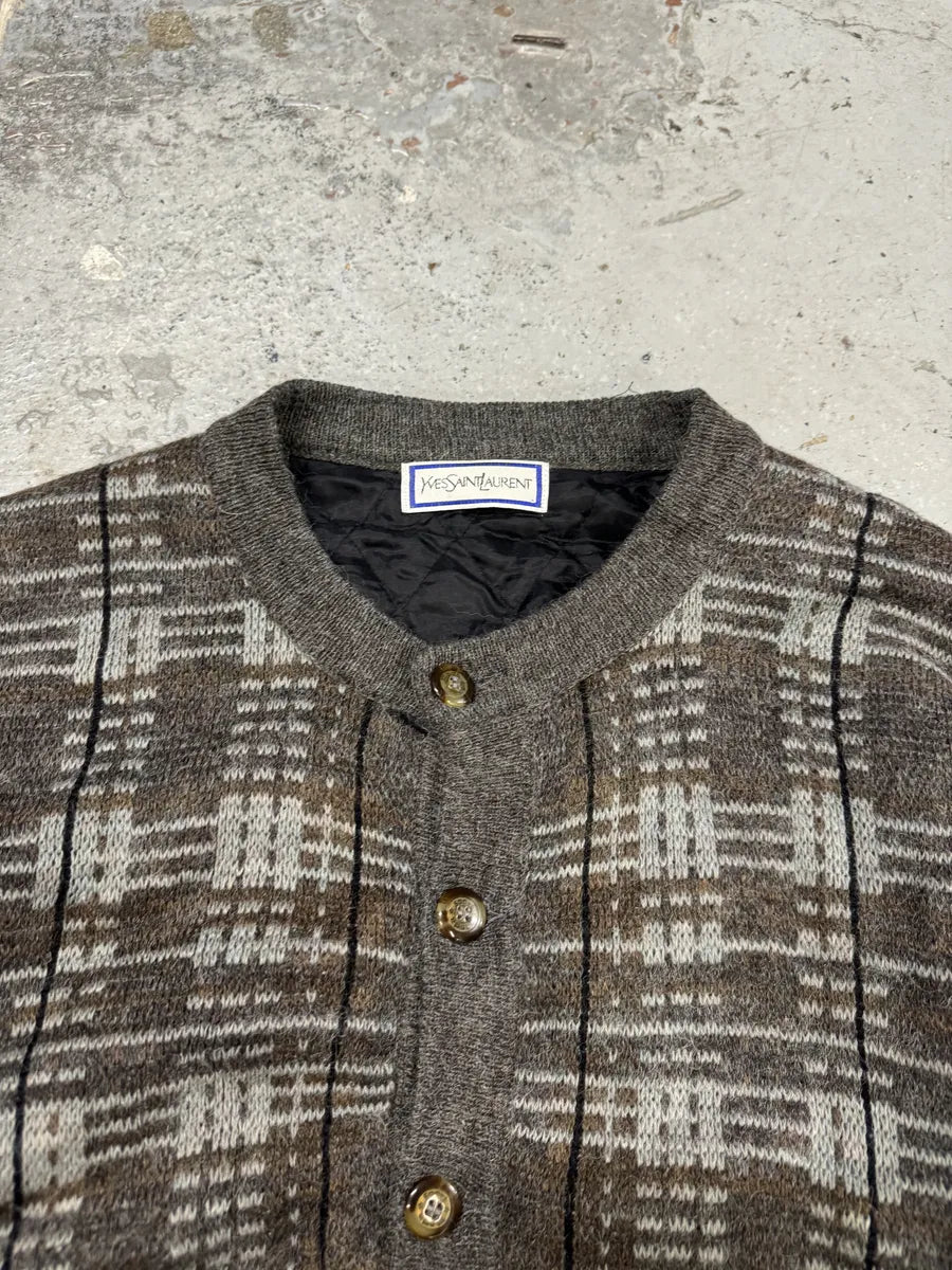 1980s Yves Saint Laurent Brown Wool Bomber Cardigan Jacket DSxMDDX 3