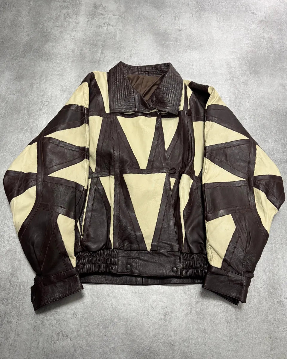1980s Yves Saint Laurent Losange Beige Brown Leather Jacket (S) 0