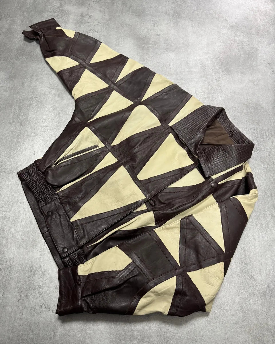 1980s Yves Saint Laurent Losange Beige Brown Leather Jacket (S) 1