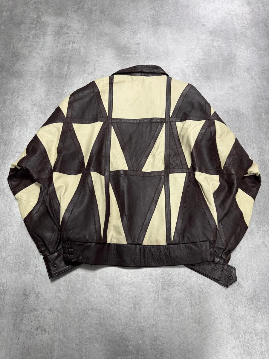 1980s Yves Saint Laurent Losange Beige Brown Leather Jacket (S) 2