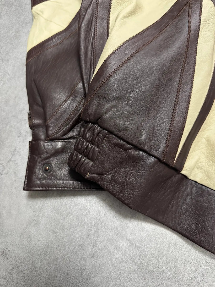 1980s Yves Saint Laurent Losange Beige Brown Leather Jacket (S) 3