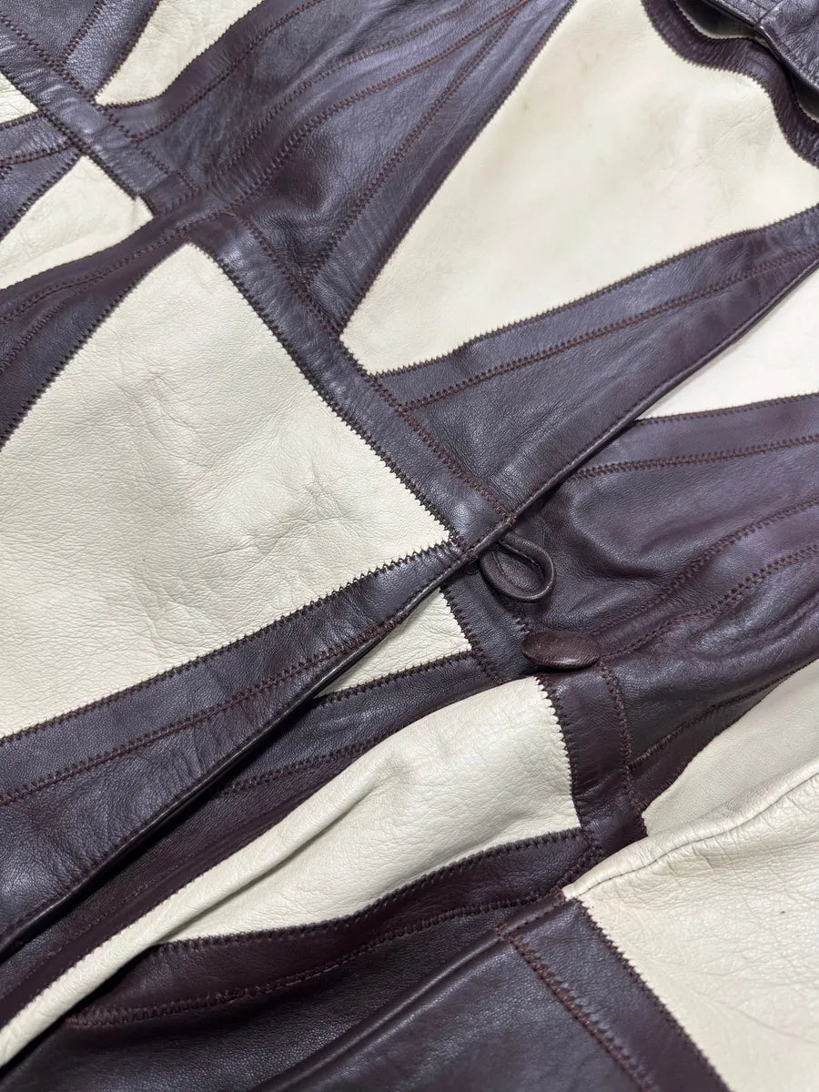1980s Yves Saint Laurent Losange Beige Brown Leather Jacket (S) 4