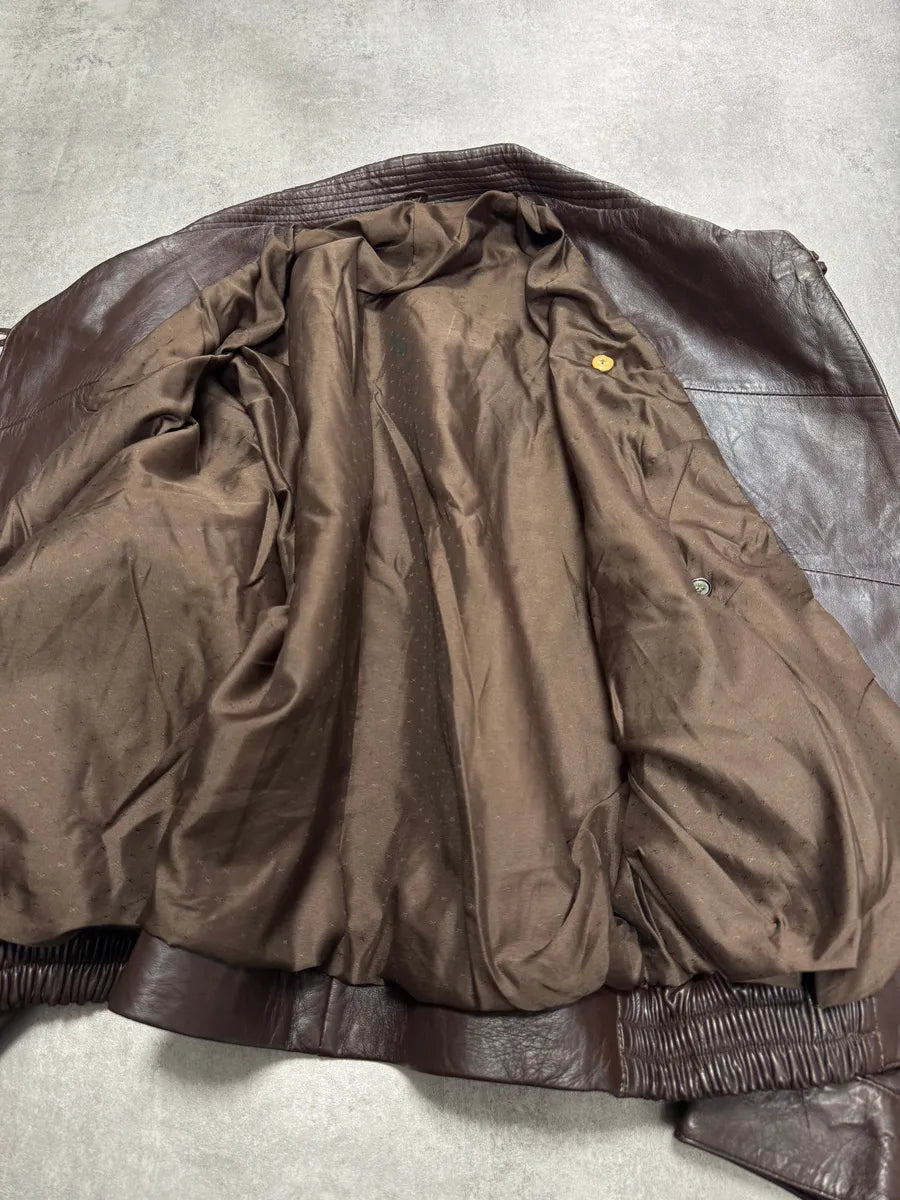 1980s Yves Saint Laurent Losange Beige Brown Leather Jacket (S) 5