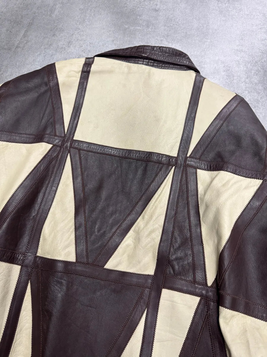 1980s Yves Saint Laurent Losange Beige Brown Leather Jacket (S) 7