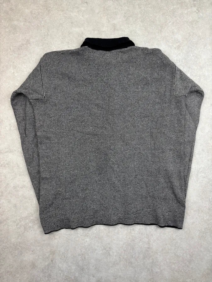 AW1981 Giorgio Armani Grey Striped Cotton Polo Sweater aQsHfyH 4