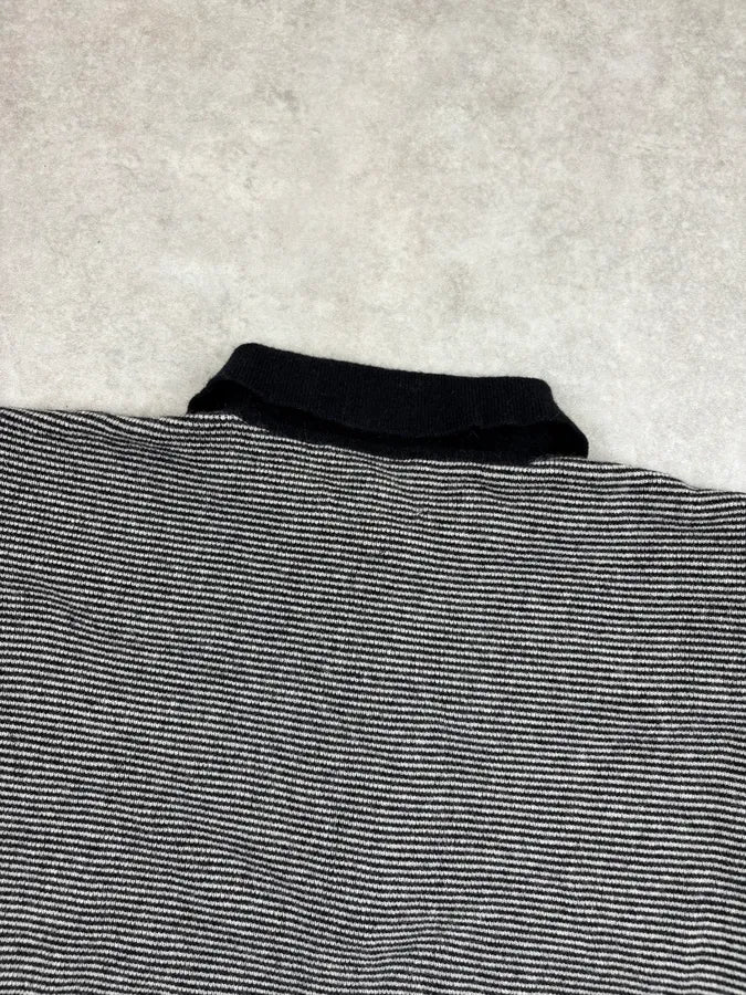 AW1981 Giorgio Armani Grey Striped Cotton Polo Sweater aQsHfyH 5