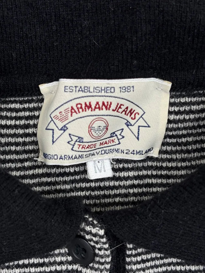 AW1981 Giorgio Armani Grey Striped Cotton Polo Sweater aQsHfyH 8
