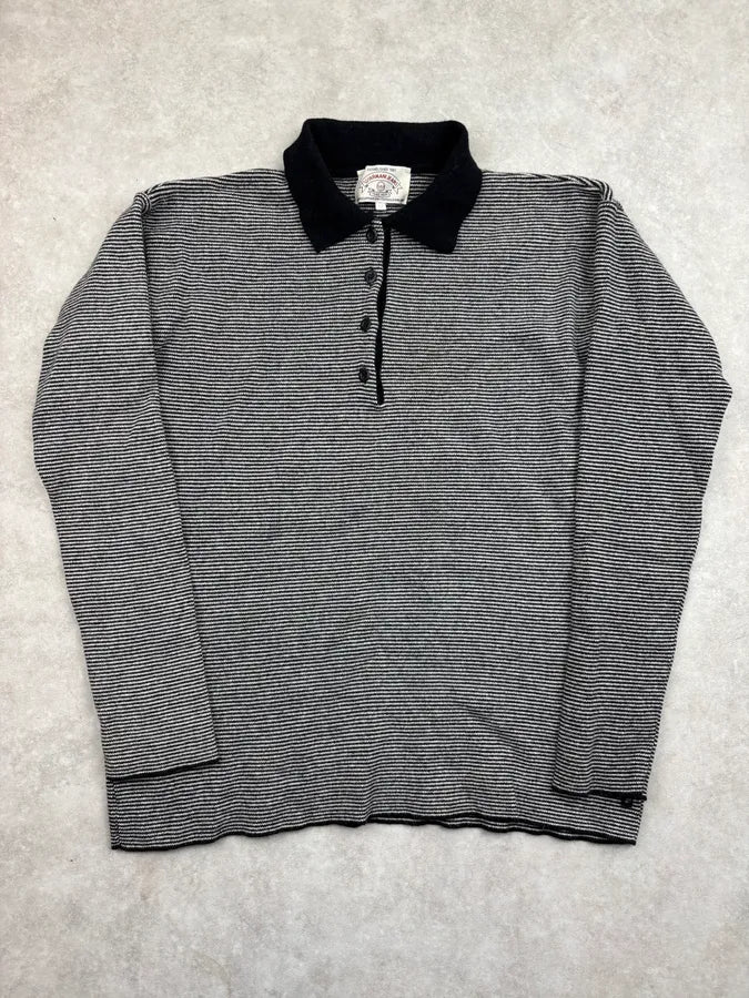 AW1981 Giorgio Armani Grey Striped Cotton Polo Sweater aQsHfyH 2