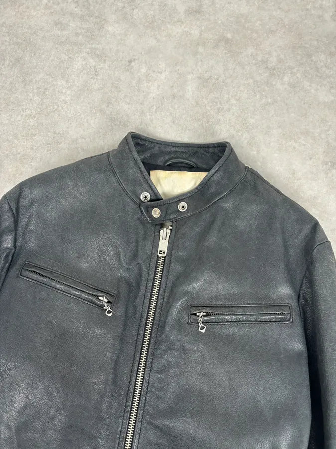 2010s Ralph Lauren Black Buffalo Leather American Flag Biker Jacket RfmWBKQ 4
