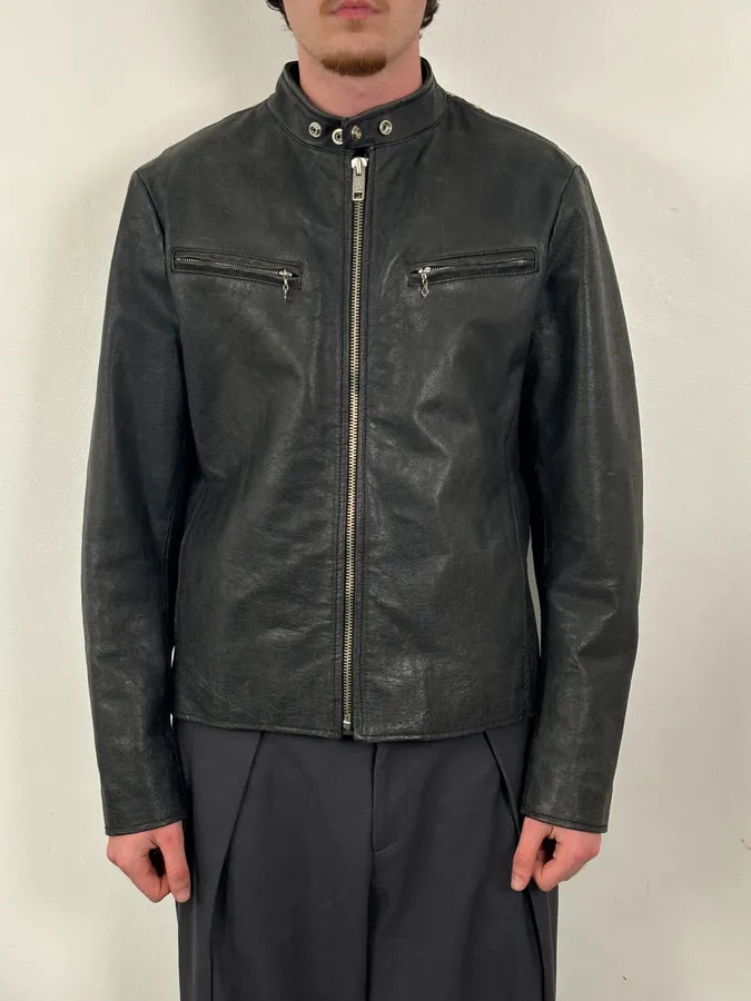 2010s Ralph Lauren Black Buffalo Leather American Flag Biker Jacket RfmWBKQ 2