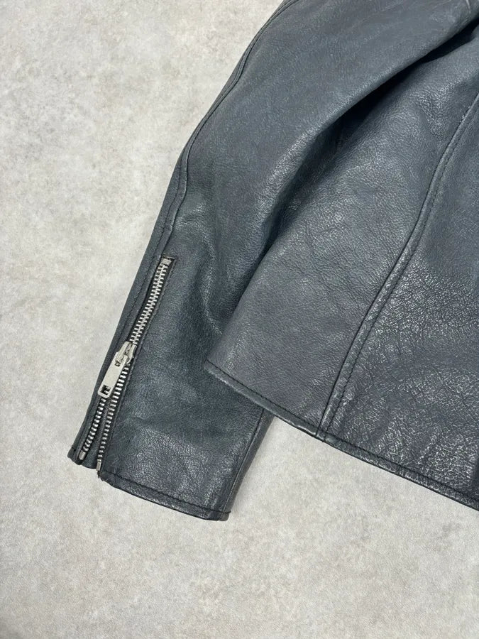 2010s Ralph Lauren Black Buffalo Leather American Flag Biker Jacket RfmWBKQ 7