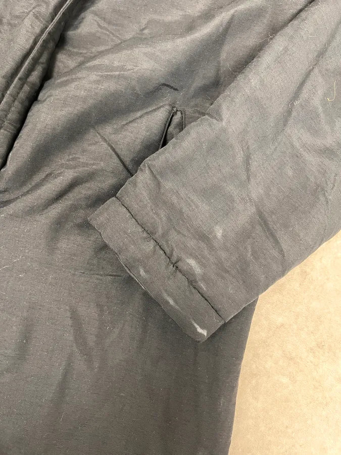 1990 Armani Asymmetrical Metal Buttons Black Nylon Trench Coat SREWFdD 10