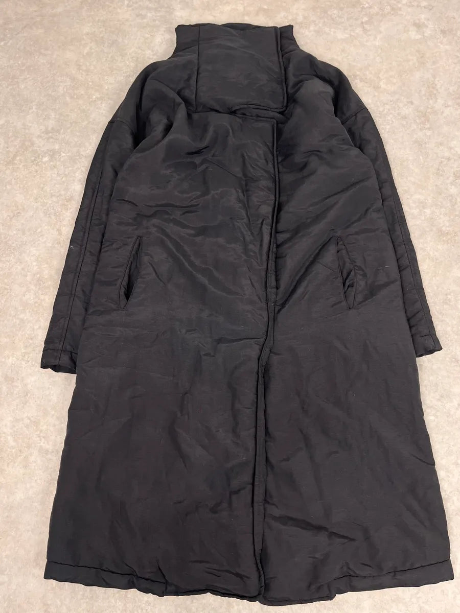 1990 Armani Asymmetrical Metal Buttons Black Nylon Trench Coat SREWFdD 3