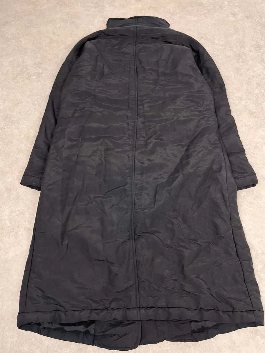 1990 Armani Asymmetrical Metal Buttons Black Nylon Trench Coat SREWFdD 4