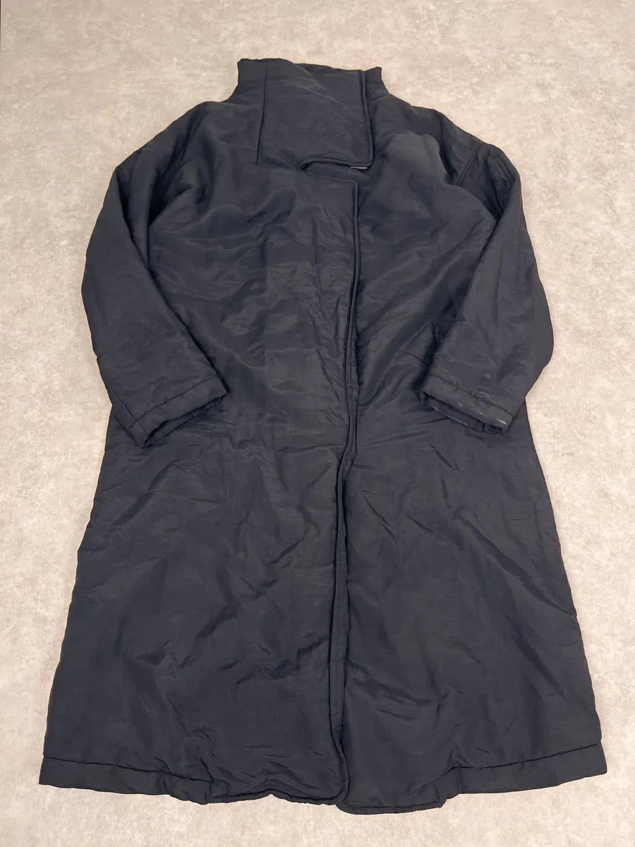 1990 Armani Asymmetrical Metal Buttons Black Nylon Trench Coat SREWFdD 5