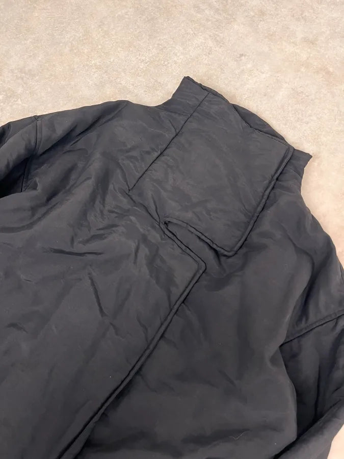 1990 Armani Asymmetrical Metal Buttons Black Nylon Trench Coat SREWFdD 6