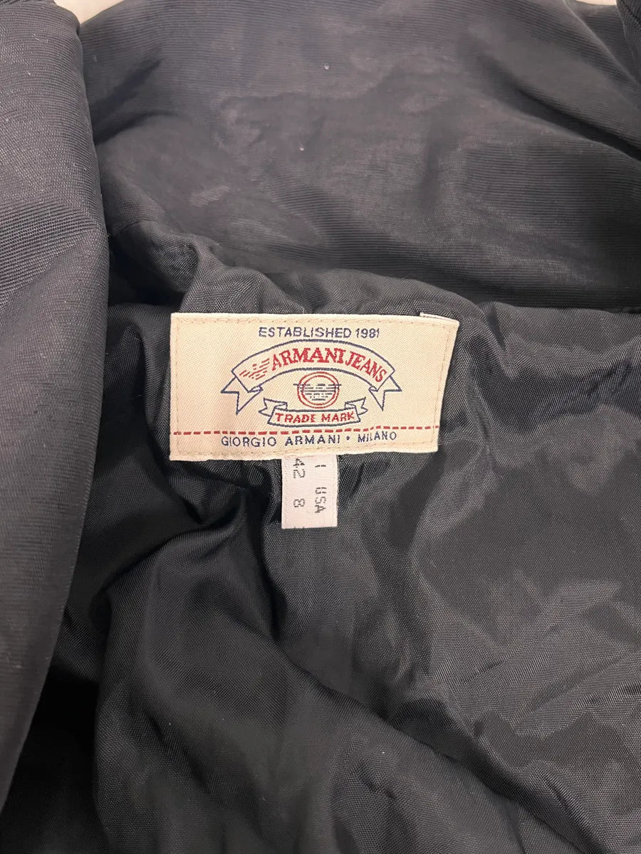 1990 Armani Asymmetrical Metal Buttons Black Nylon Trench Coat SREWFdD 9