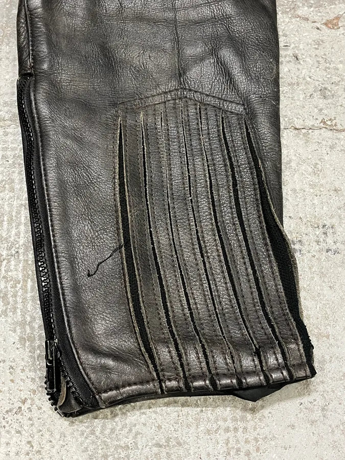 1990s Archive Black Biker Padded Belted Leather Pants tCpJFaz 8