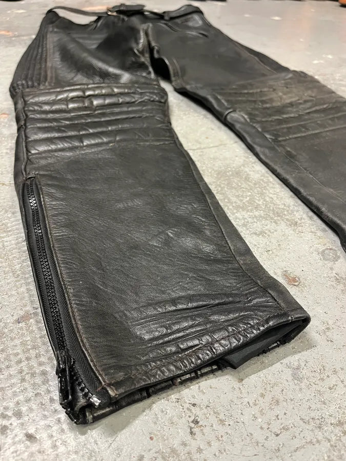 1990s Archive Black Biker Padded Belted Leather Pants tCpJFaz 5