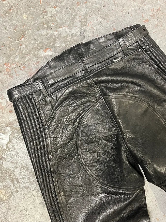 1990s Archive Black Biker Padded Belted Leather Pants tCpJFaz 9