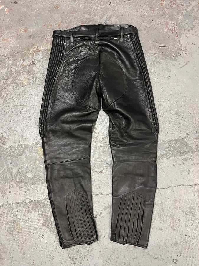 1990s Archive Black Biker Padded Belted Leather Pants tCpJFaz 4