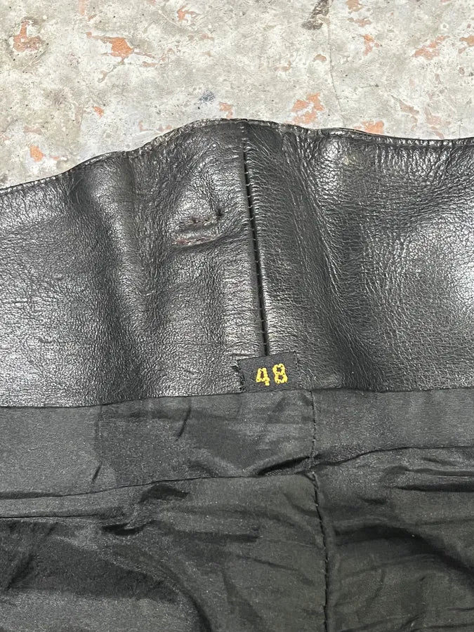 1990s Archive Black Biker Padded Belted Leather Pants tCpJFaz 10